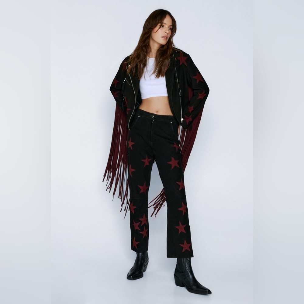 Nasty Gal Suede Black and Red Star Pants